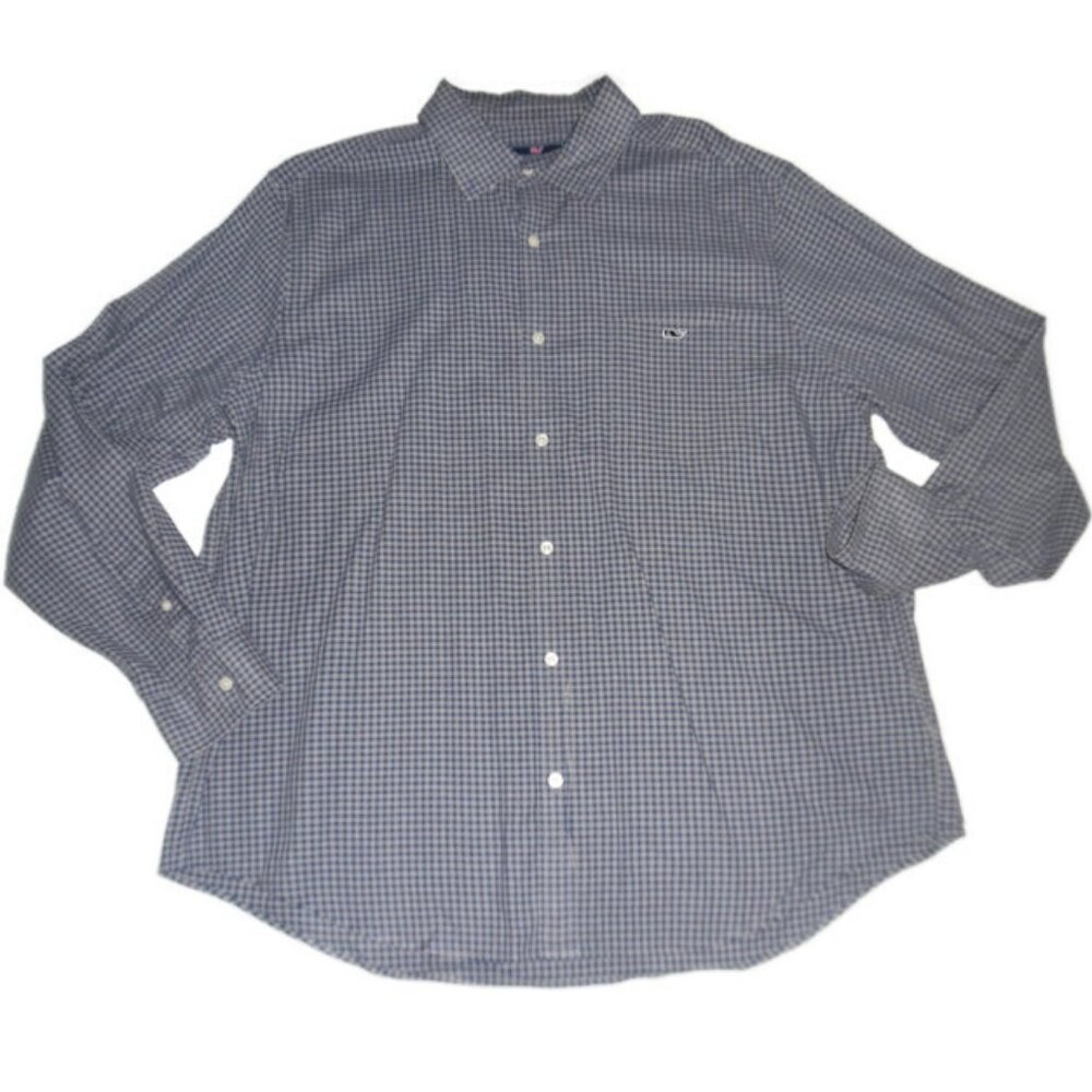Vineyard Vines Button Down Shirt Plaid Blue Gray Long Sleeve Tucker XL